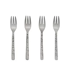 Broste Copenhagen - Hune Kuchengabel, Brushed Satin Hammered Edelstahl (4 Tlg.)