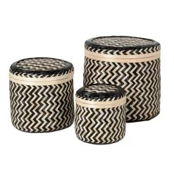 Broste Copenhagen - Kasia Aufbewahrungskorb, Schwarz / Natur (3er-Set)