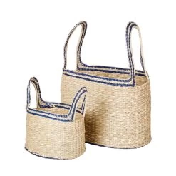 Broste Copenhagen - Lykke Korb, Natural / Baja Blue (2er-Set)