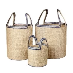 Broste Copenhagen - Lykke Korb, Natural / Baja Blue (3er-Set)