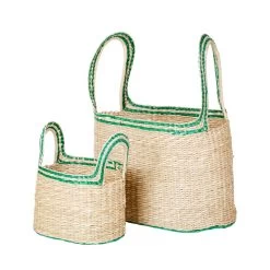 Broste Copenhagen - Lykke Korb, Natural / Jelly Green (2er-Set)